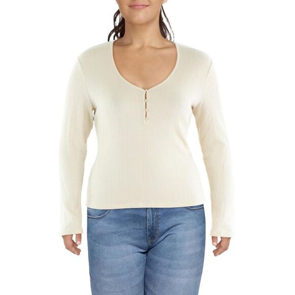 Vince Tops - Vince Womens Beige Ribbed Knit Henley V-Neck Pullover Top Shirt NWT